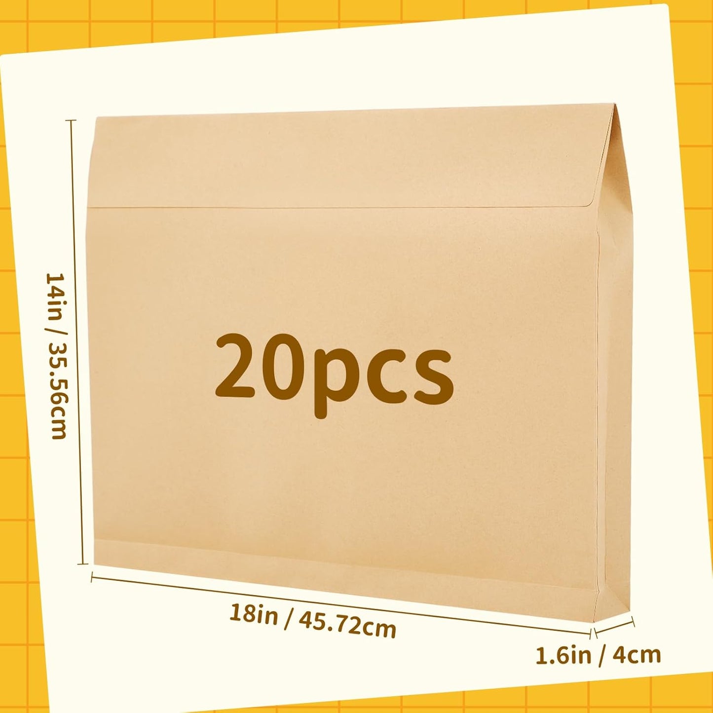 20 Pcs 14 x 18 x 1.6 Inch Large Expandable Catalog Envelopes Manilla Kraft Peel and Seal Envelopes Light Large Mailing for Office Home Documents Magazines Photos Storage Organizing(Brown)