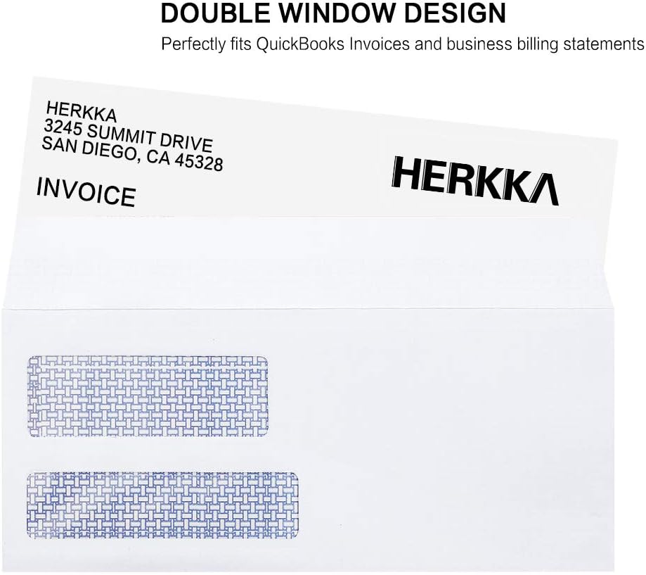 #9 Double Window Security Envelopes, HERKKA No.9 Double Window Business Envelopes Designed for Quickbooks Invoices and Business Statements - Number 9 Size 3 7/8 Inch X 8 7/8 Inch - 24 LB - 1000 Pack