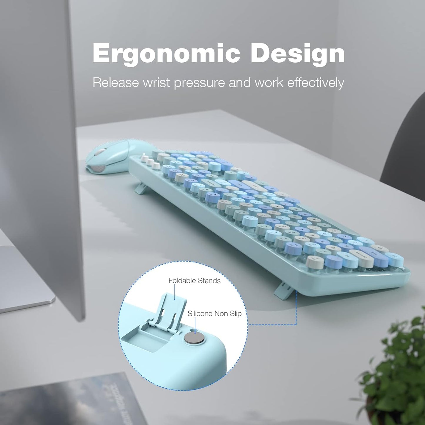 Wireless Keyboard and Mouse Combo, 104 Keys Full-Sized Typewriter Keyboards, 2.4 GHz USB Receiver Plug and Play, for Windows, PC, Laptop, Desktop (Blue Colorful)