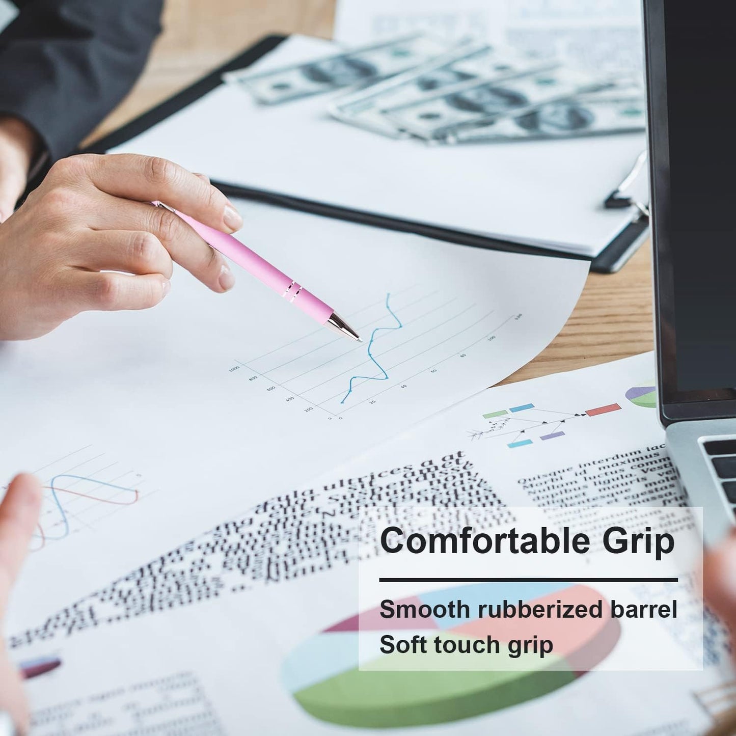 Ballpoint Pen with Stylus Tip, Soft Touch Click Metal Pen, 1.0mm Medium Point, Black Ink, 12 Count(Light Purple)