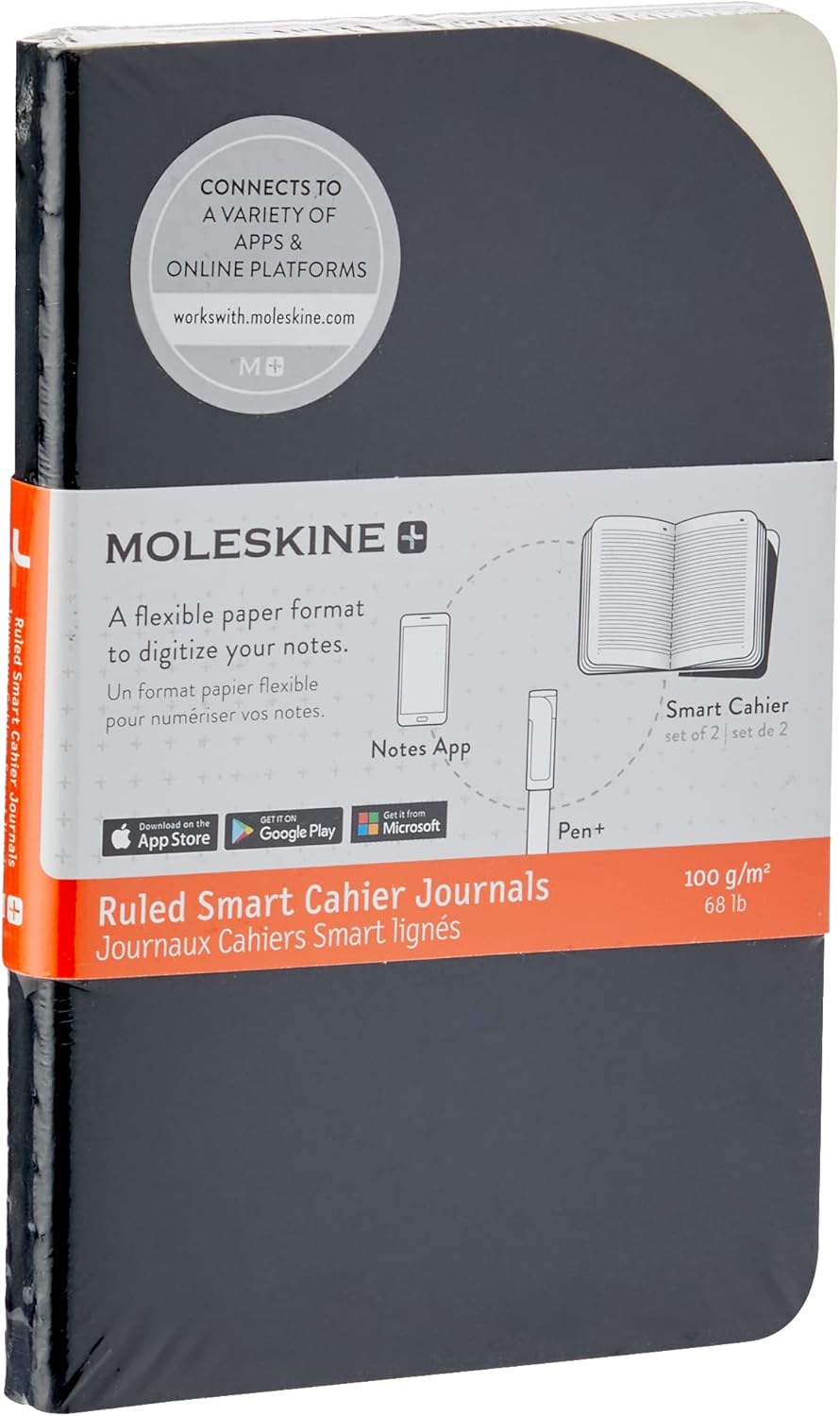 Moleskine Paper Tablet Hard Cover Smart Notebook, Ruled/Lined, Pocket (3.5" x 5.5") Black - Compatible w/ Moleskine Pen+ Ellipse (Sold Separately) & App, Digitize & Organize, Bullet Journal, 56 Pages
