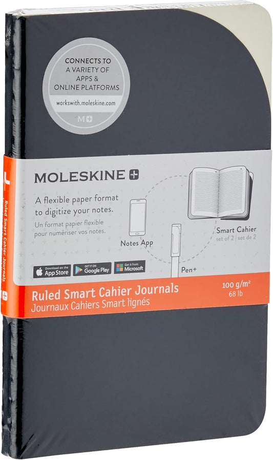 Moleskine Paper Tablet Hard Cover Smart Notebook, Ruled/Lined, Pocket (3.5" x 5.5") Black - Compatible w/ Moleskine Pen+ Ellipse (Sold Separately) & App, Digitize & Organize, Bullet Journal, 56 Pages