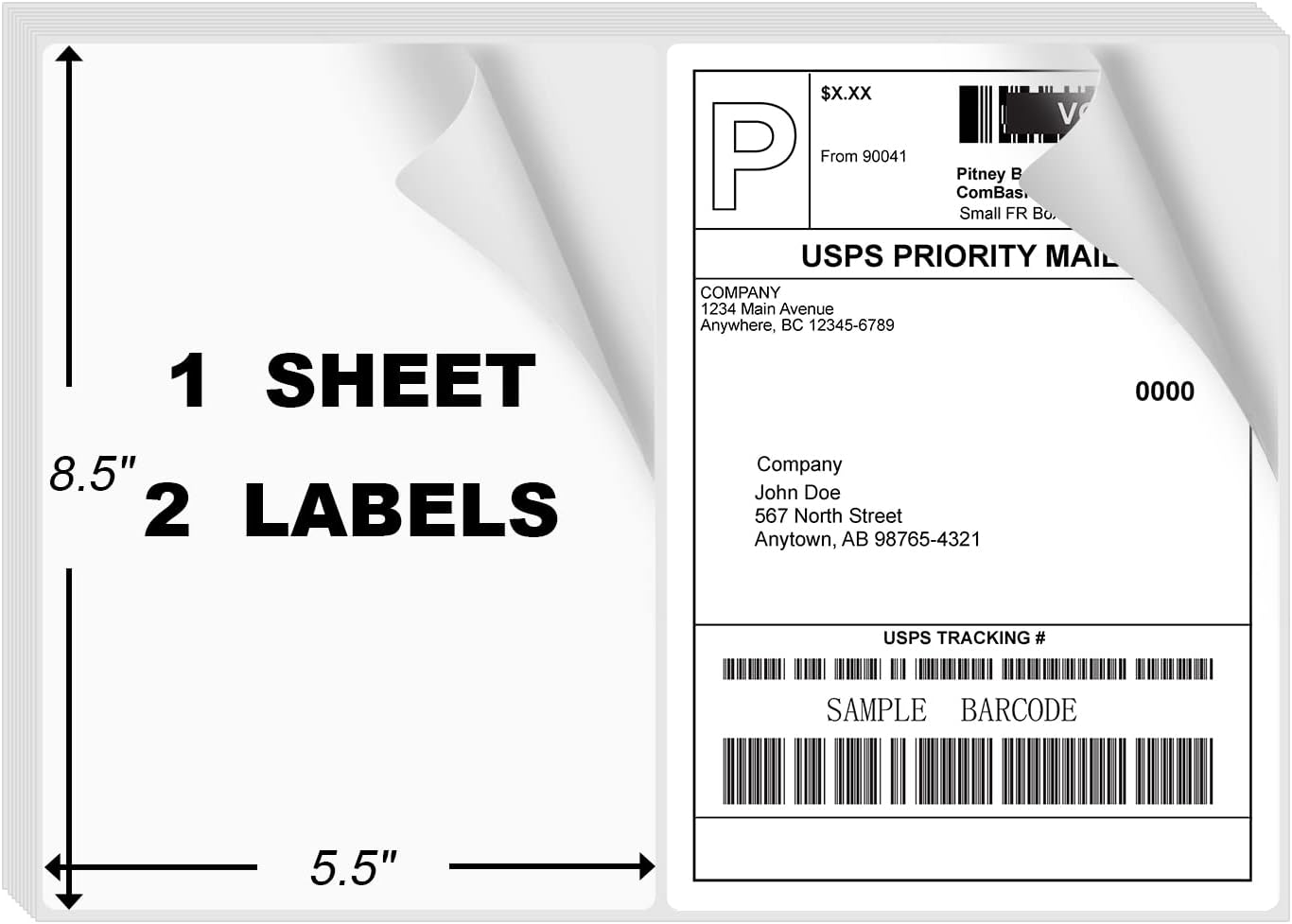1000 Rounded Corner Half Sheet Labels, Self Adhesive Shipping Label for Laser and Ink Jet Printers, White Blank, 2 Labels Per Sheet (500 Sheet)