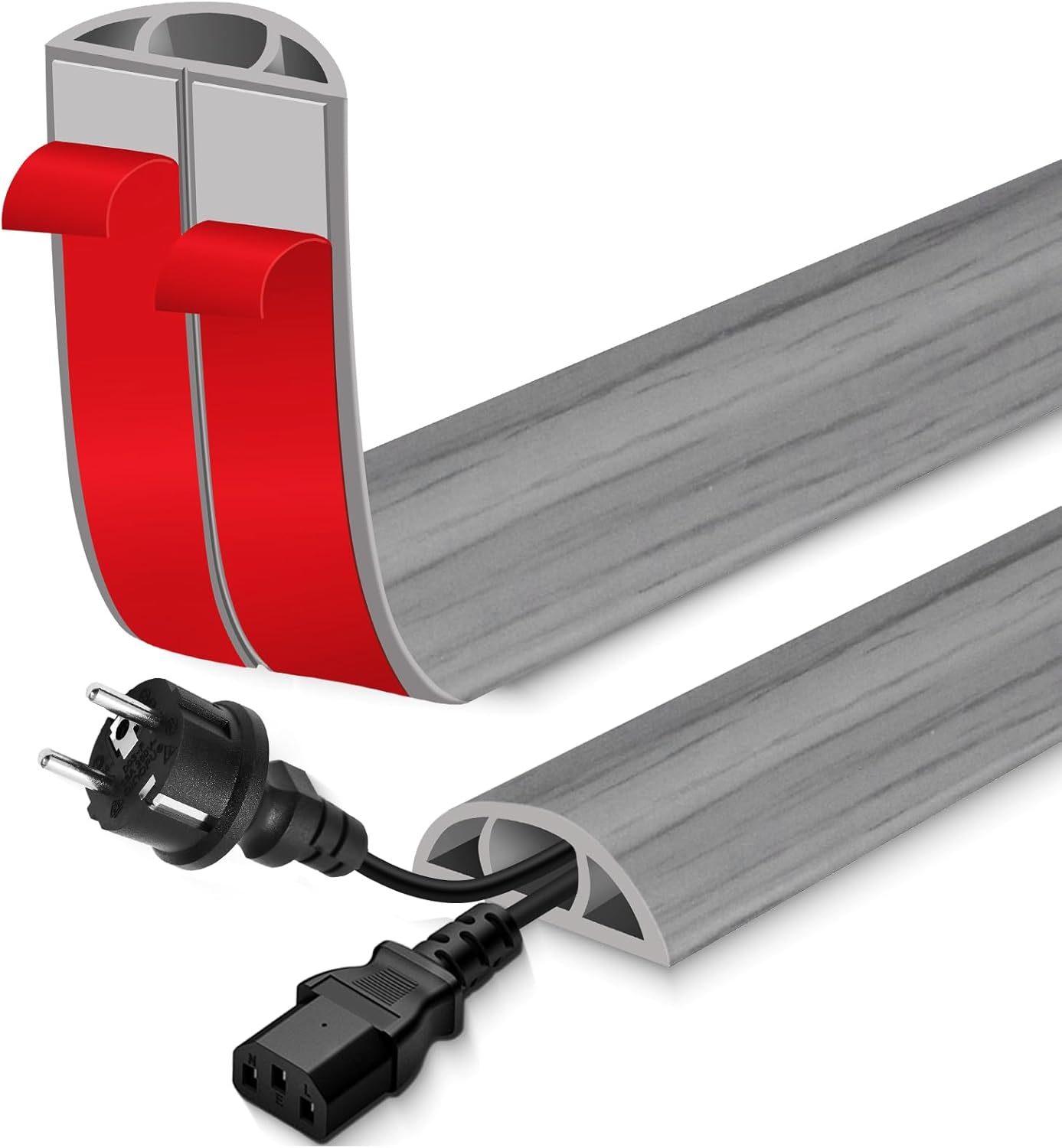 Floor Cord Cover for Wires on Floor Self Adhesive Cord Hider Floor Cable Management Wire Covers for Cords Protector Prevent Cable Trips Cord Cavity W 0.47" x H 0.27", Gray Wood, 3.3Ft