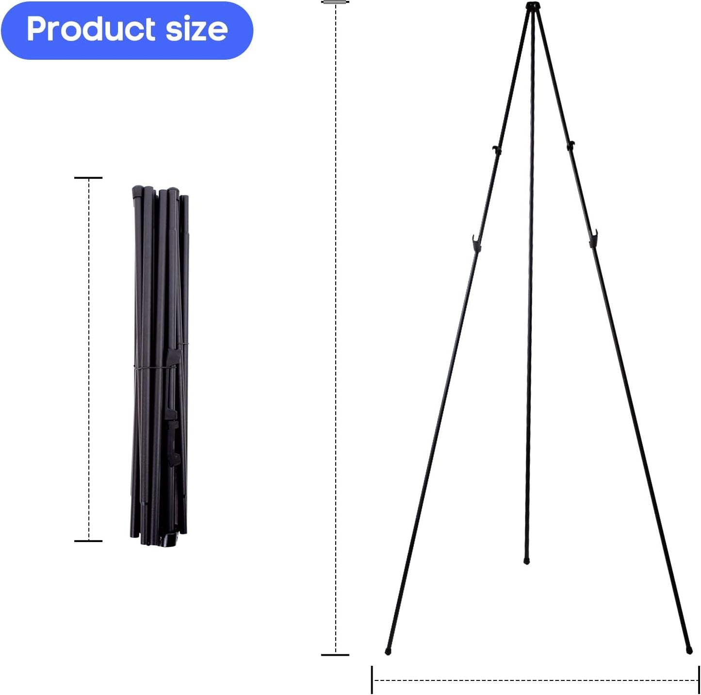 Portable Easel Stand for Posters, Lightweight Tripod Display with Collapsible Design, Sturdy Black Steel Frame, Holds Up to 5 lbs, Ideal for Events, Art & Signage. (2 Pack-Black)