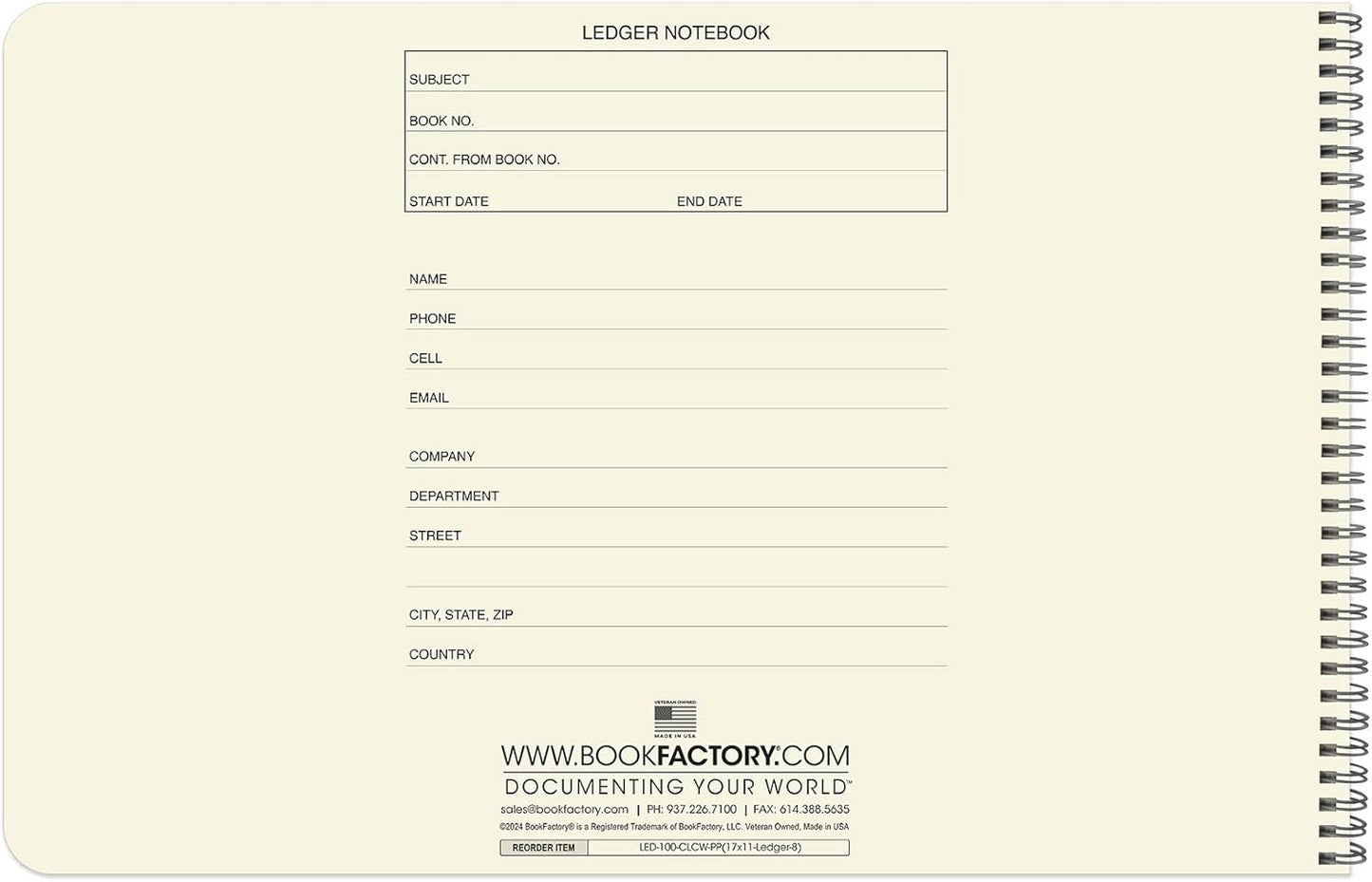 BookFactory Accounting Ledger Notebook/Large 8 Column Accounting Ledger Columnar (Eight Columns) Log Book - 17'' x 11'', 100 Pages, Wire-O Landscape Format (LED-100-CLCW-PP(17x11-Ledger-8)-AX)