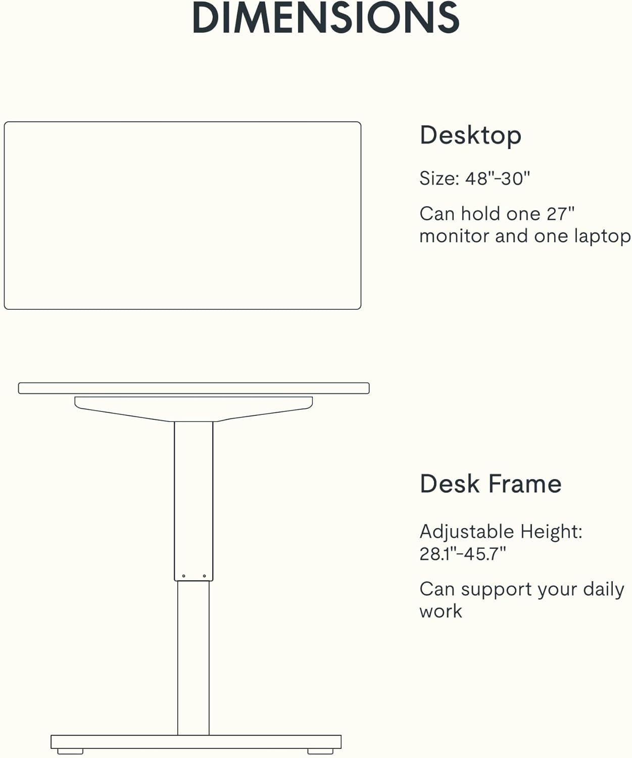 FLEXISPOT EN1 One-Piece Standing Desk, 48 x 30 Inches Electric Height Adjustable Desk for Home Office (White Frame + White Wood Grain Desktop)
