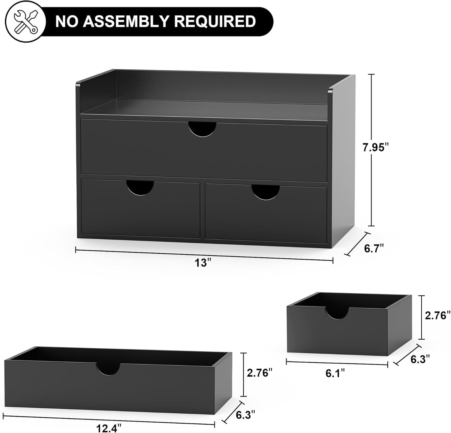 Wisuce Bamboo Desk Organizer - Mini Bamboo Desk Drawer Tabletop Cosmetic Storage Organization for Office or Home Black with Shelf