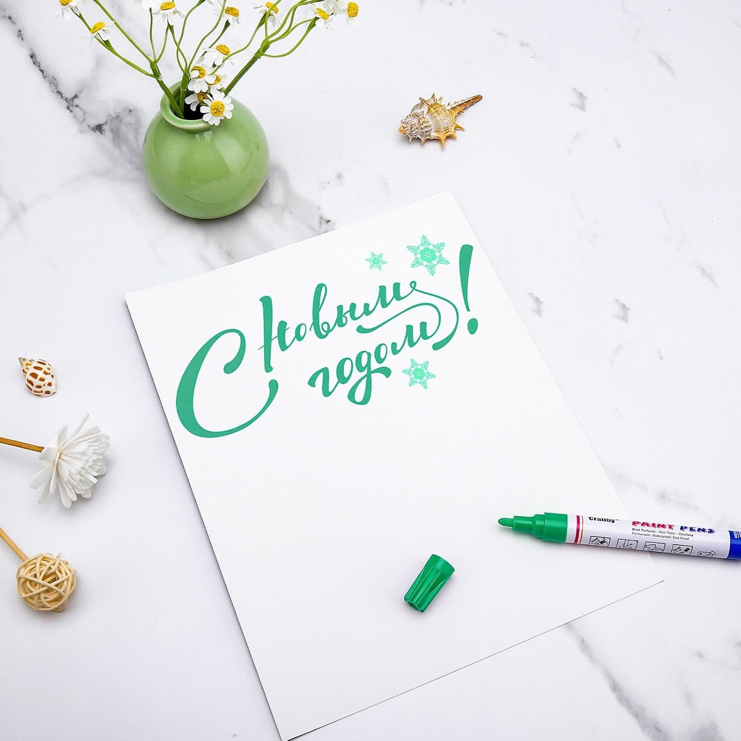 Green Paint Markers, 8 Pack Oil-Based Waterproof Quick Dry Permanent Paint Pen Set for Rocks Painting, Wood, Fabric, Plastic, Canvas, Glass, Mugs, Metal, Tire, Stone, DIY Craft