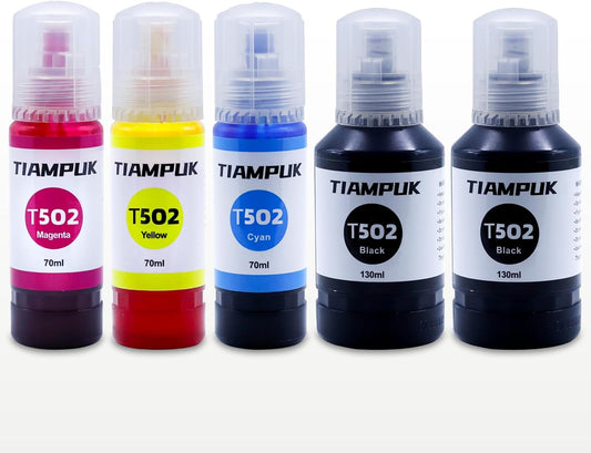 5 Pack T502 502 Ink Refill for Ecotank ET-4850 ET-4760 ET2750 ET-3760 ST-4000 ET-15000 ET-2850 ST-2000 ET-3710 ET-3850 ET-3750 ET-3830 ET4750 ET3700 ST3000 ET2700 ET2760 Printer