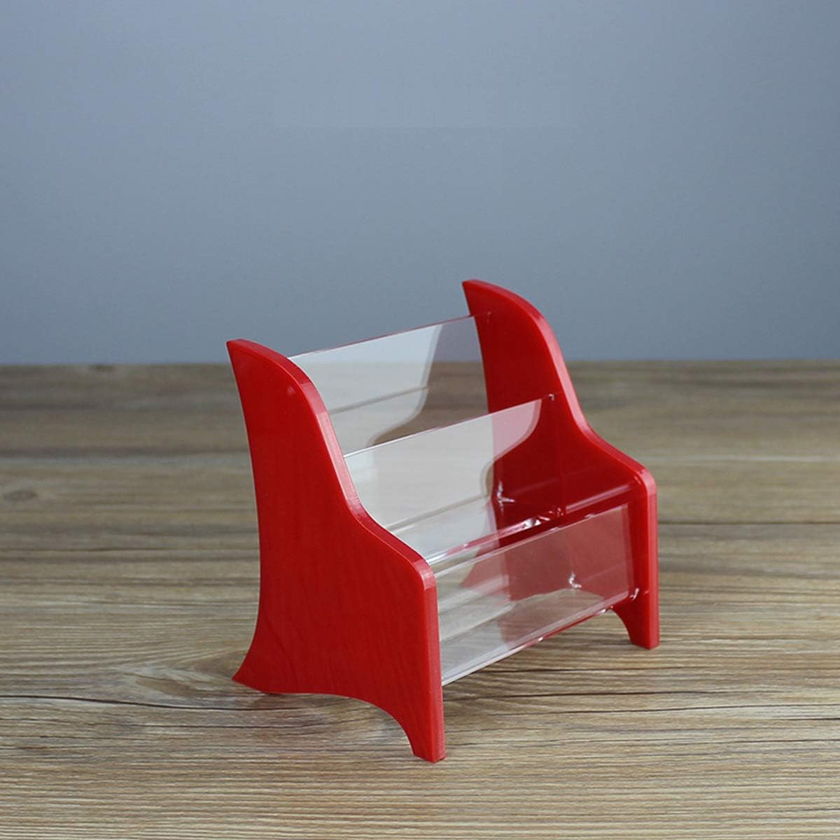 Enyuwlcm Acrylic 2 Tier Business Card Holder Display for Desk Elegant Business Card Stand for Office Counter Red/Clear