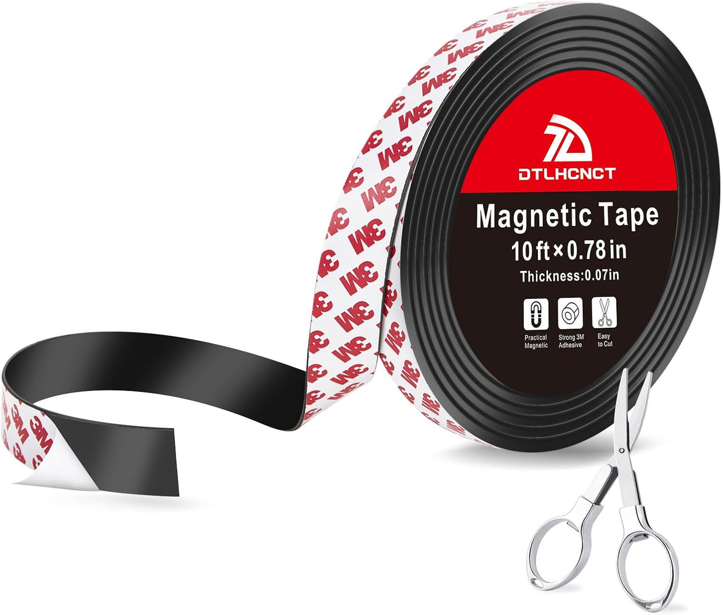 Magnetic Tape - 10 ft x 0.78 inch Magnet Strip Tape Roll with Strong Adhesive Backing Magnetic Strip for Kitchen, Office, School Organization, Whiteboards,Fridge(0.07" Thick)