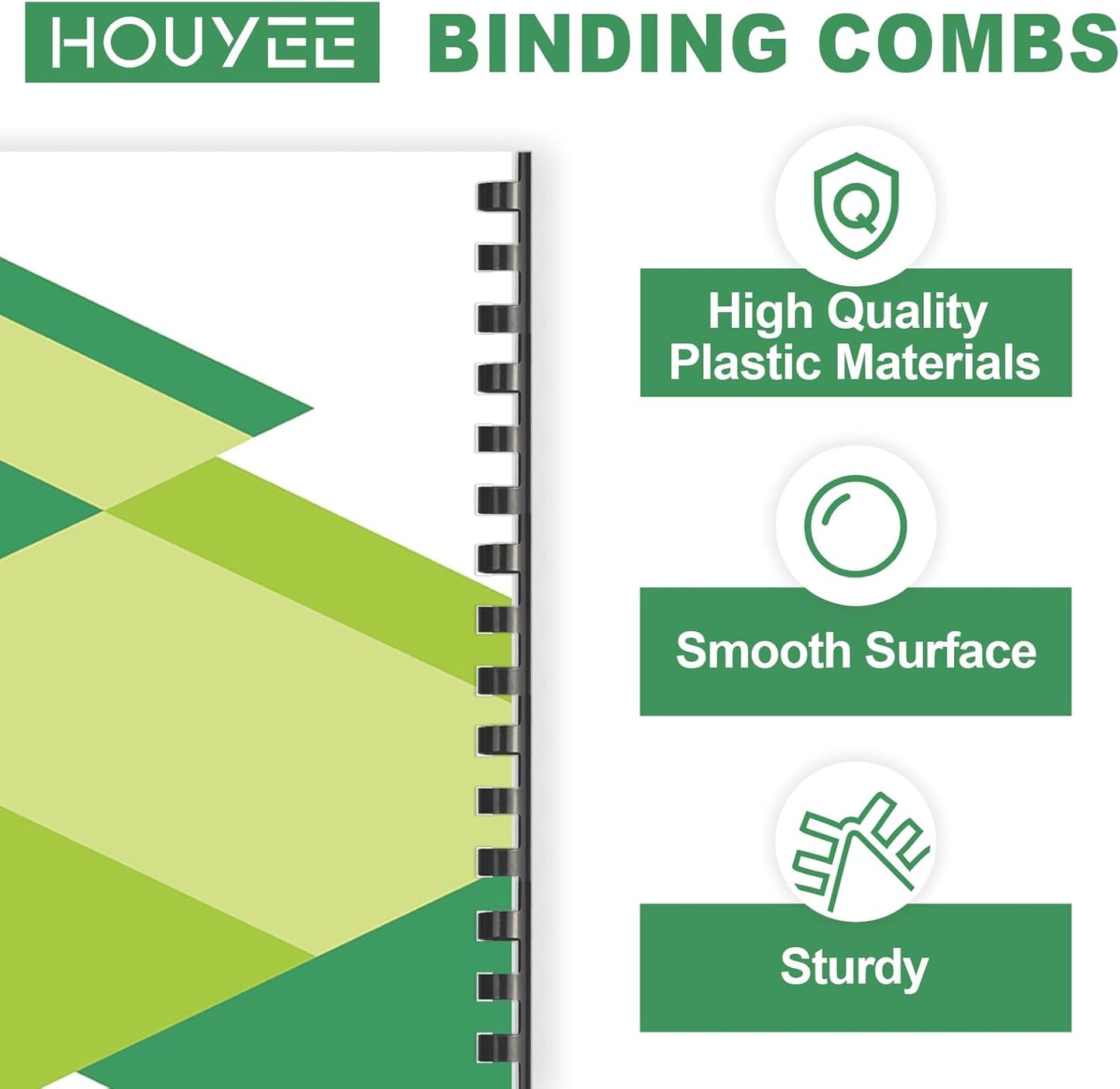 HOUYEE 1/2 Inch Plastic Binding Comb 19 Ring, 90 Sheet Capacity, Letter Size Black Comb Binding Spines (100 Pack)