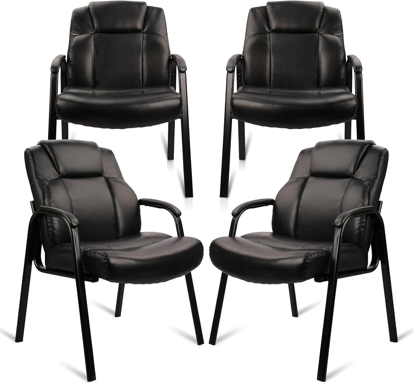 CLATINA Big & Tall 500 lb. Guest Chair, Leather Reception Chairs with Padded Arm Rest for Waiting Room Office Home and Meeting Conference-Black, 4 Pack