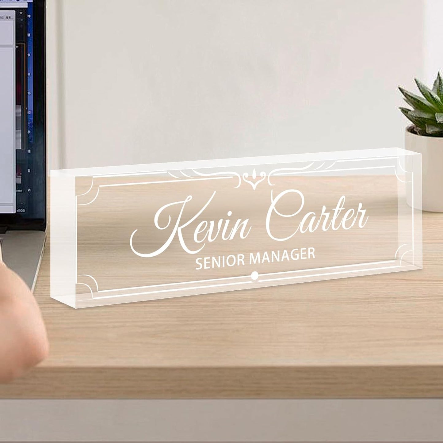 Name Plate for Desk Personalized, Acrylic Desk Decorations, Employee Appreciation Gifts, Custom Office Gifts for Coworkers, Boss, Teacher, Nurse (Engraving 03)