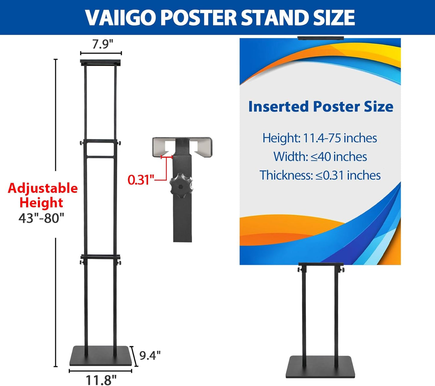2Pack Poster Stand for Display, Heavy Duty Floor Standing Sign Holder, Double-Sided Poster Board Stand, Adjustable Height Up to 80 inch, Outdoor Banner Stand for Board & Foam Display, Black