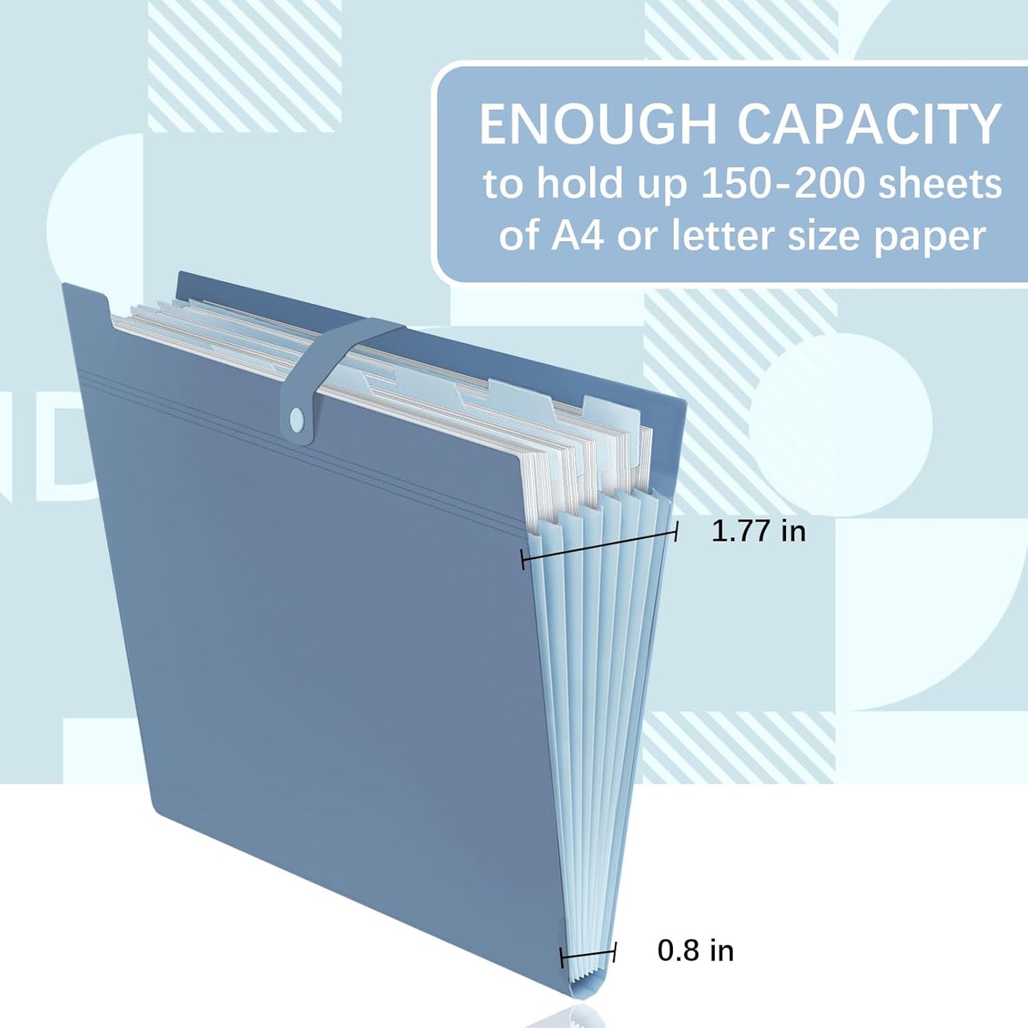 20Pack Accordion File Organizer Expanding File Folder with 8 Pockets, Bulk Letter Size Portable Paper Document Organizer for Office Home Business Supplies, Blue