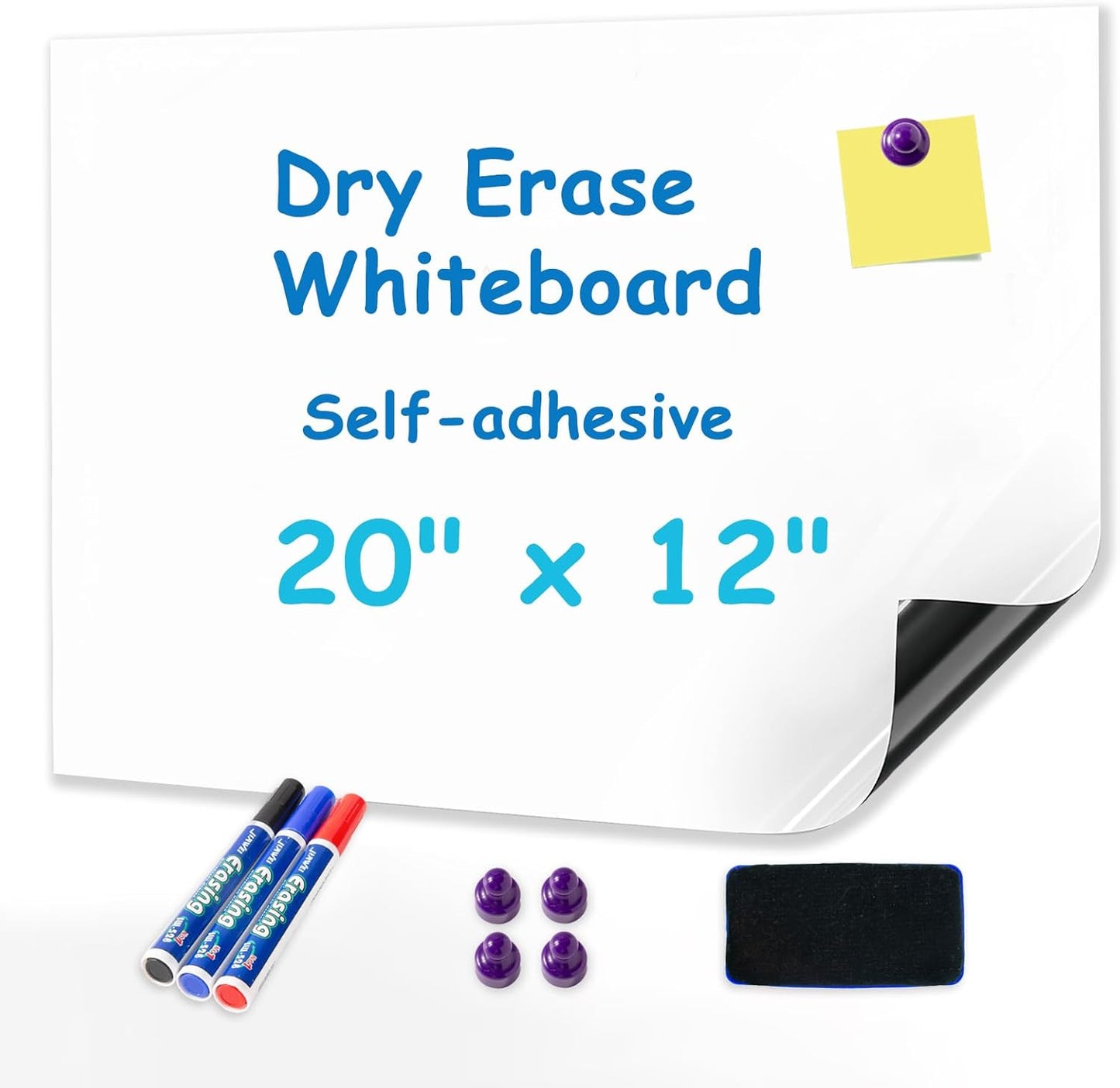 YOUNGJQ Magnetic Whiteboard Contact Paper 20" x 12" Adhesive Dry Erase White Board Sticker for Wall Peel and Stick Wallpaper for Fridge Home Office