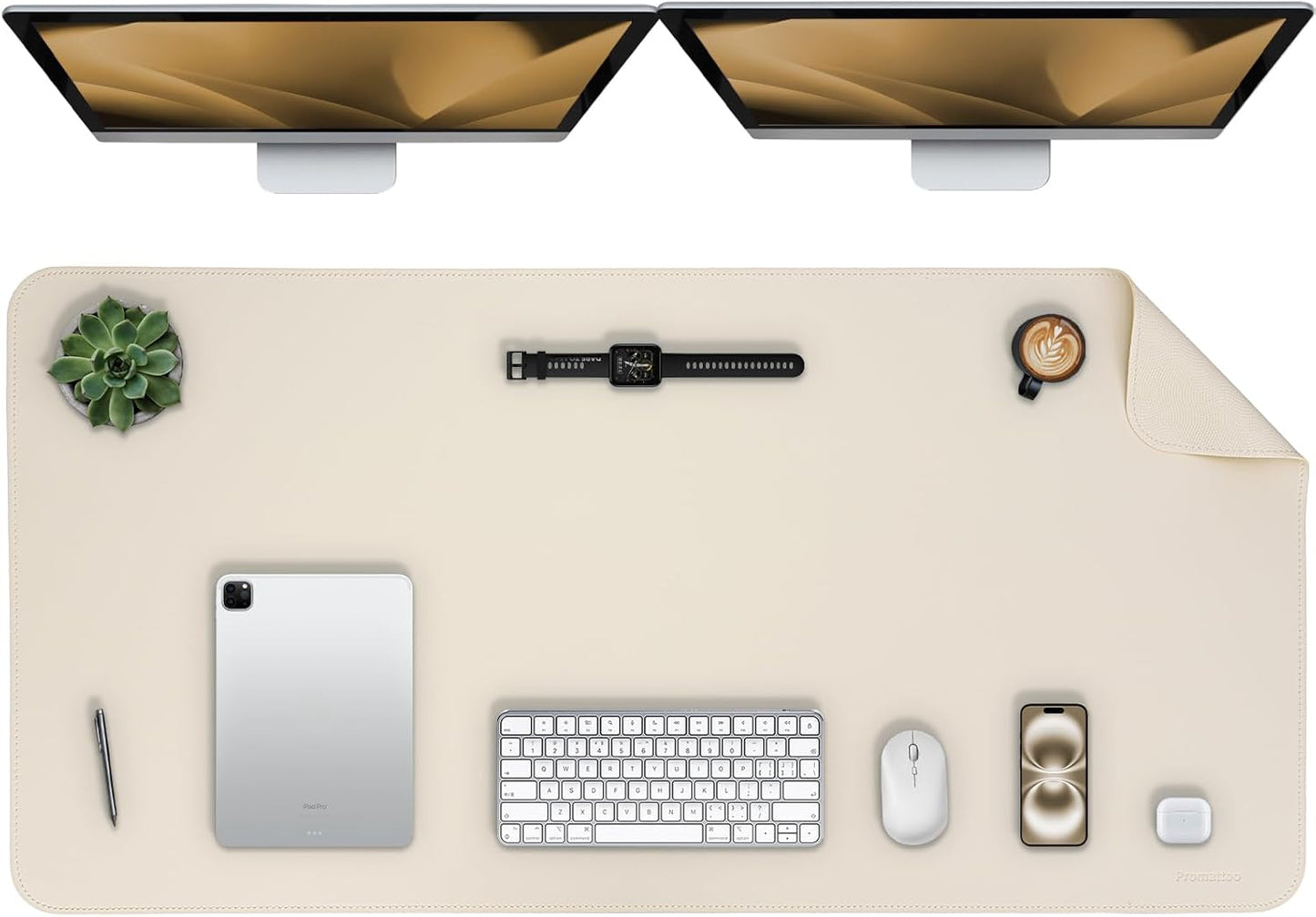 Oversized Non-Slip Desk Pad Protector – Grips Desk Firmly, Anti-Slip Like You've Never Seen! Vegan Leather Waterproof Laptop Mat for Keyboard & Mouse – Large Office Pad– Creamy White