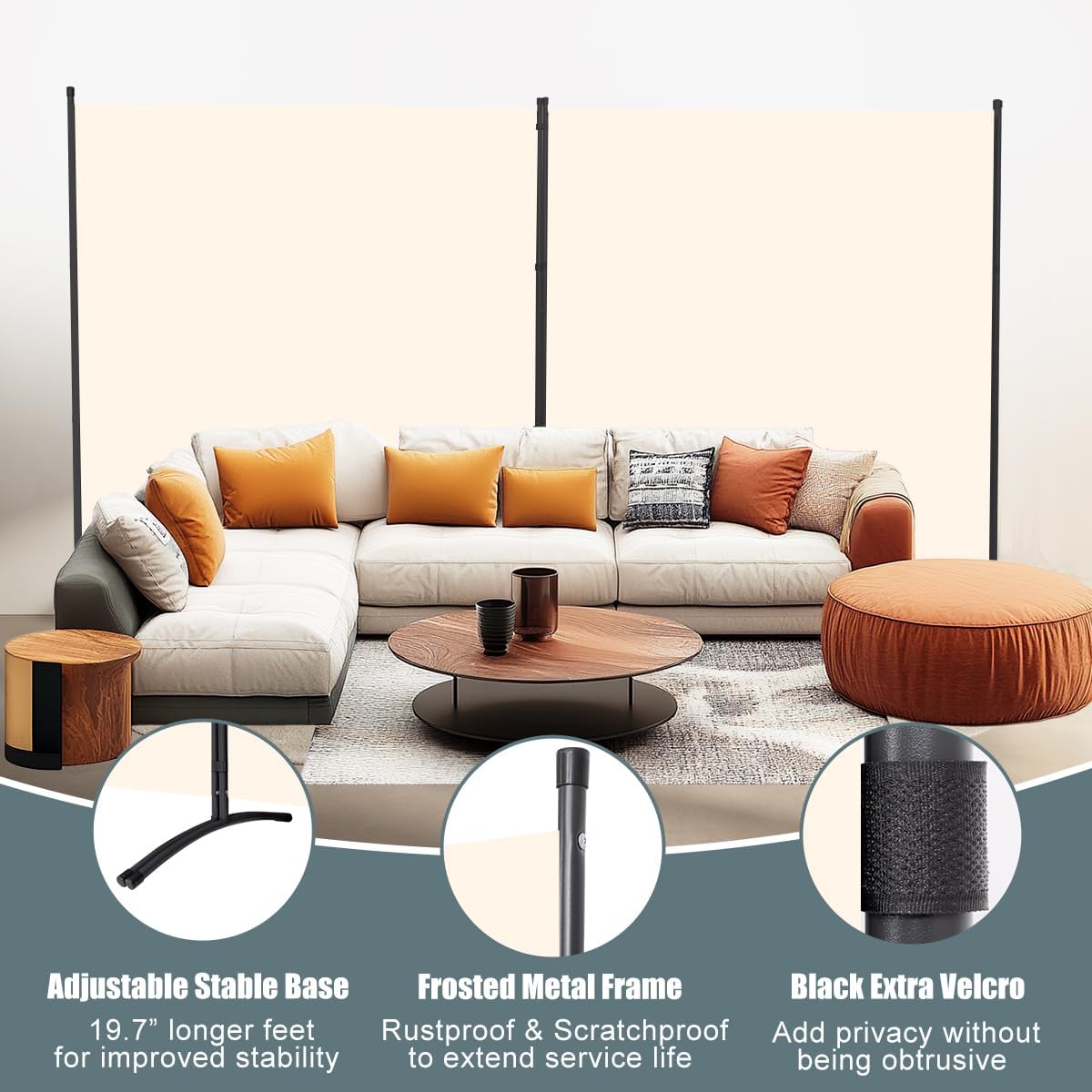 Room Divider 6FT Folding Privacy Screens, Partition Room Dividers w/Freestanding Design, Portable Wall Divider for Room Separtation, Fabric Screen Panel for Home Office Dorm (Beige, 2 Panel)