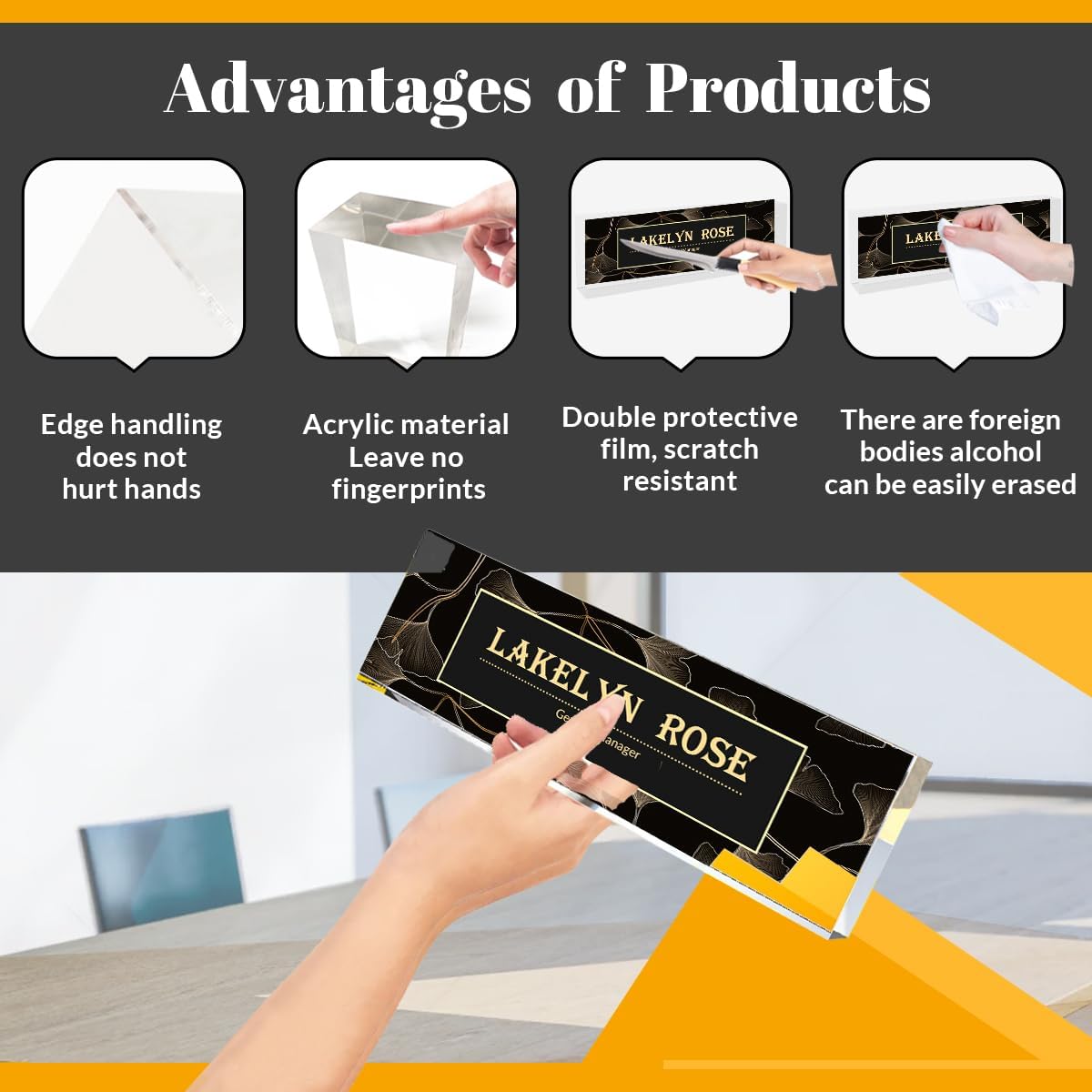 Desk Name Plate Personalized | Office Desk Accessories | Produced in USA | Office Desk Accessories| Name Plate for Desk | Ships Next Day…, Golden Leaf