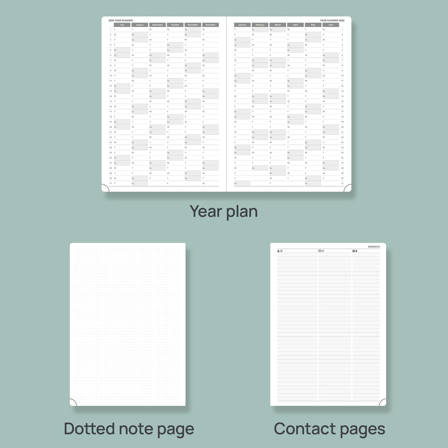 POPRUN 2025-2026 Daily Planner One Page Per Day (Large - 8.25'' x 12'') - Academic Calendar (July 2025 - June 2026), 2025 Day Appointment Book with Monthly Tabs, Hardcover - Midnight Green
