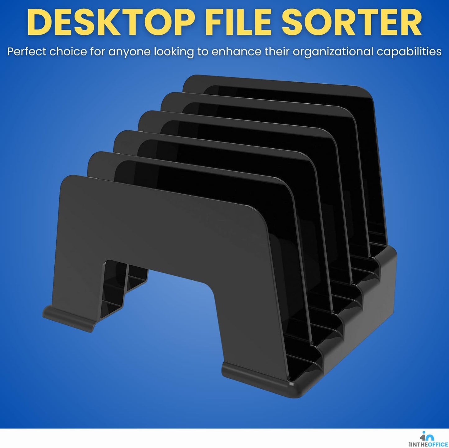 1InTheOffice Plastic Incline Desktop File Sorter, 5 Compartments, Black