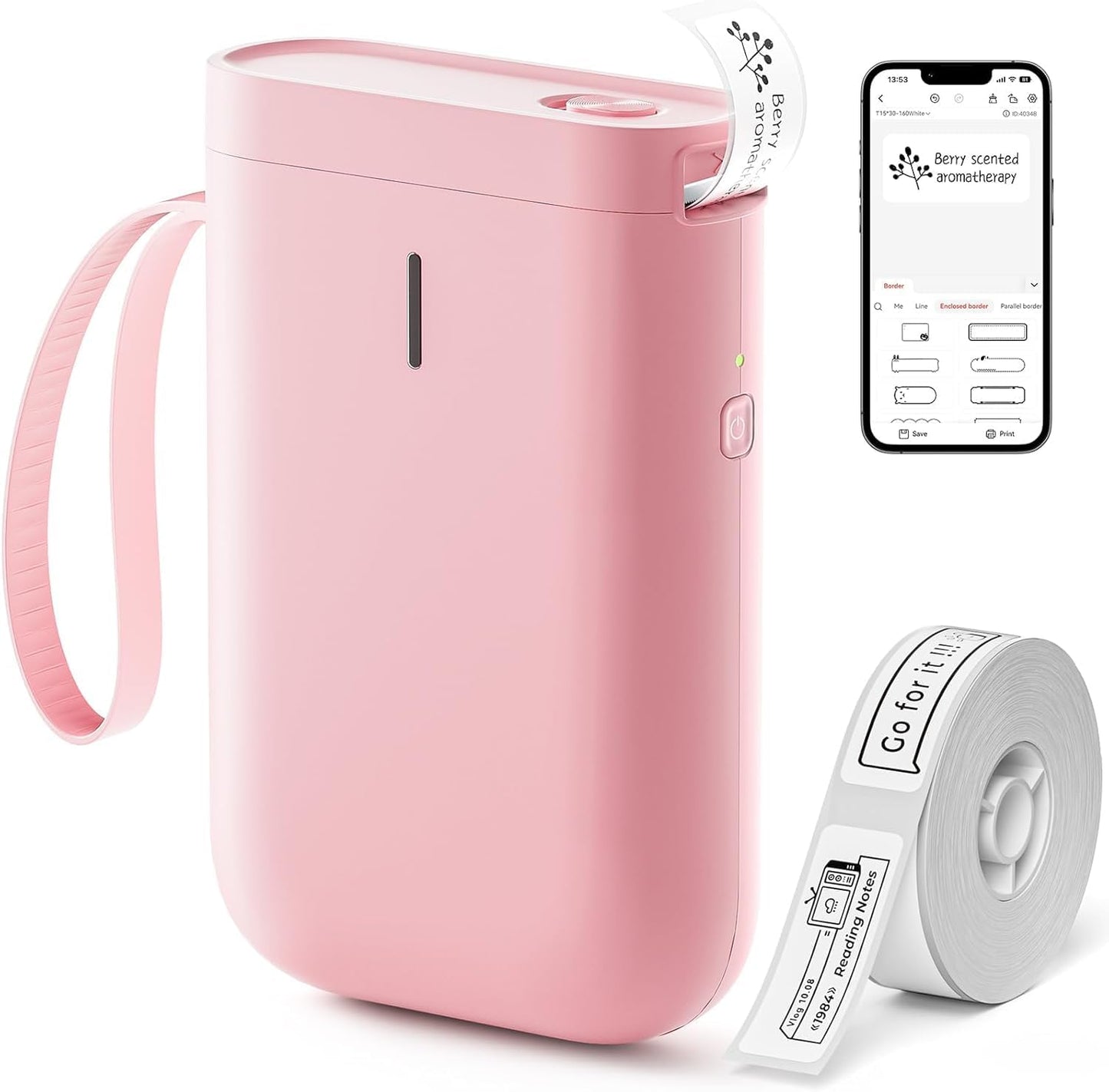 DEEPIN Label Maker Machine Portable Bluetooth Label Maker with Tape, Thermal Label Printer Multiple Templates for Phone, Mini Label Sticker Printer for Business Office Organization Pink