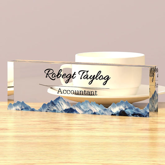Personalized Office Desk Name Plate on Acrylic Glass - Custom Nameplate Decor, Accessories - Gift for Boss, Coworkers