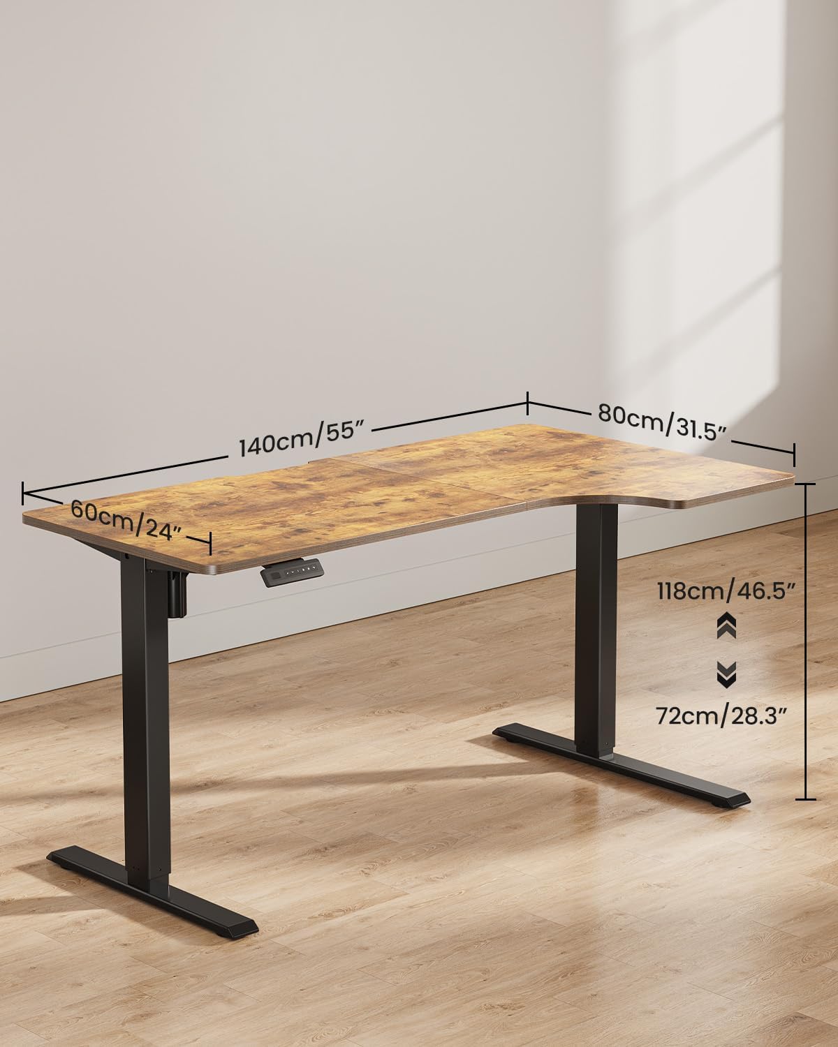 FEZIBO 55×32 inch L Shaped Electric Corner Standing Desk, 4 Memory Height Settings,Home Office & Computer Height Adjustable Table, Ergonomic Sit and Stand Up Workstation with Splice Board,Rustic Brown