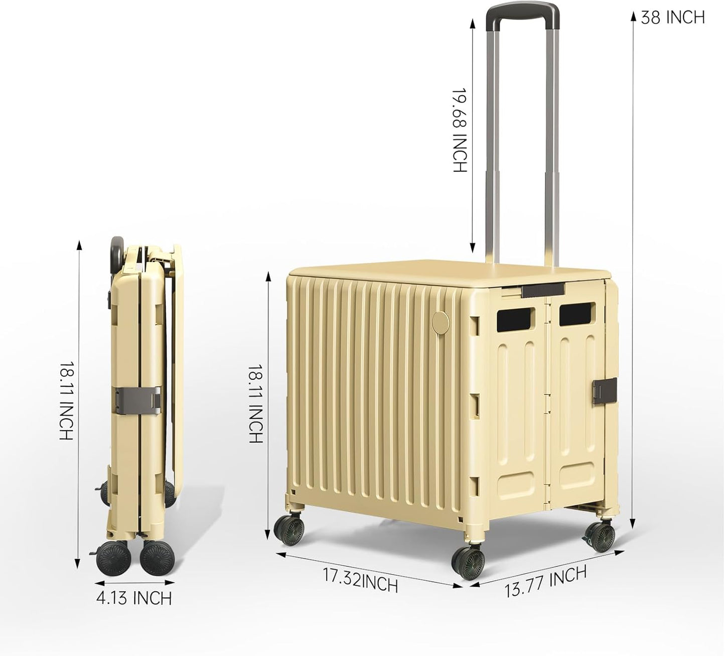 Folding Utility Cart with Wheels: Collapsible Rolling Carte for Teachers Handcart Shopping Trolley Portable Tool Box, All-Terrain Office Cart with Lid Basket Handle & Durable Frame