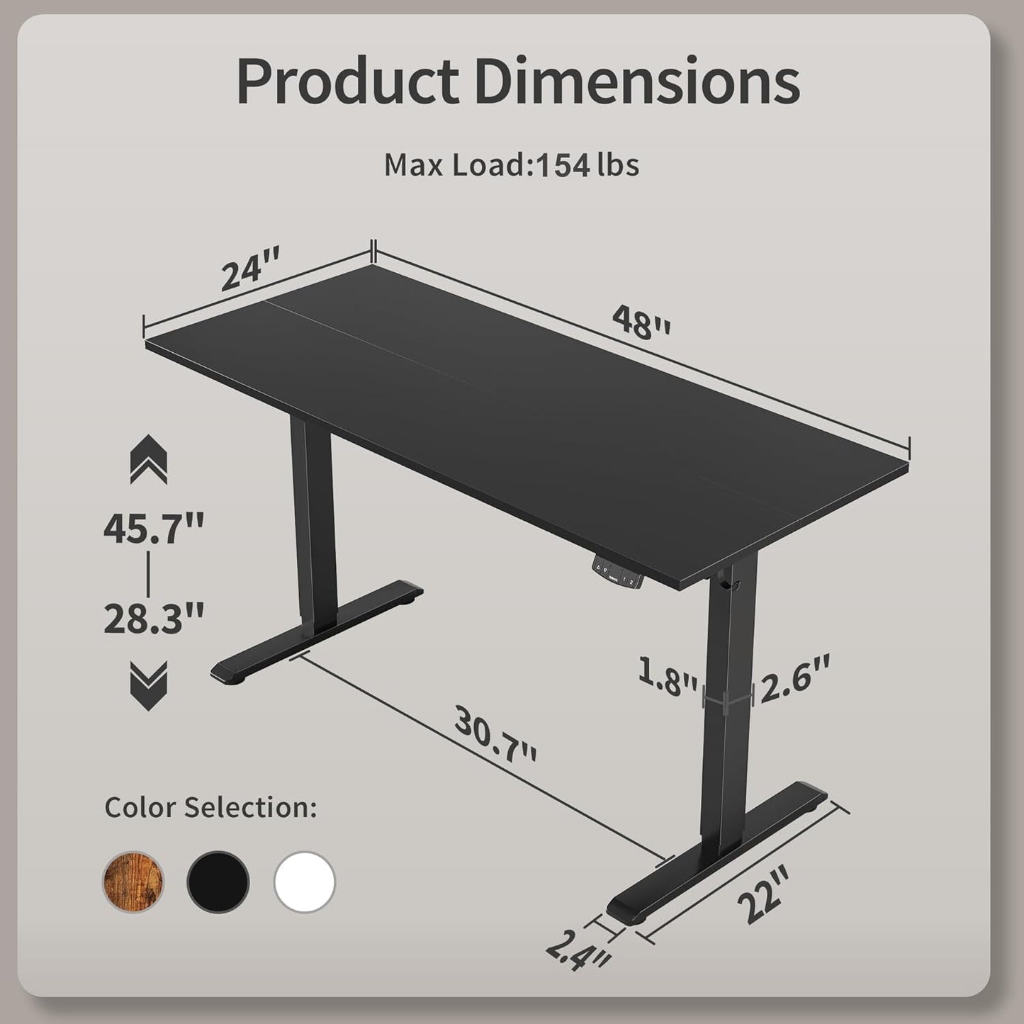 Agilestic Electric Standing Desk, 48 x 24 Inches Height Adjustable Desk, Sit Stand up for Work Office Home, Ergonomic Rising Gaming Computer Table with Memory Preset, Black