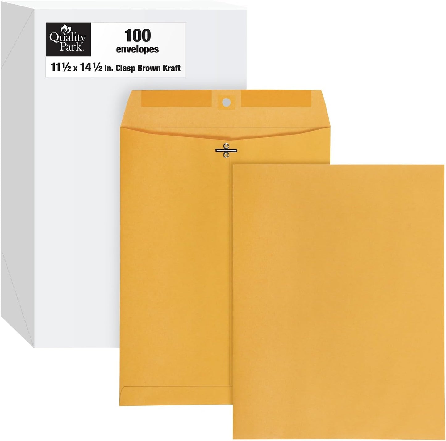 Quality Park 11-1/2" x 14-1/2" Clasp Envelopes, Brown Kraft, Gummed Flap, Heavy 32lb, 100/Box (QUA37805)