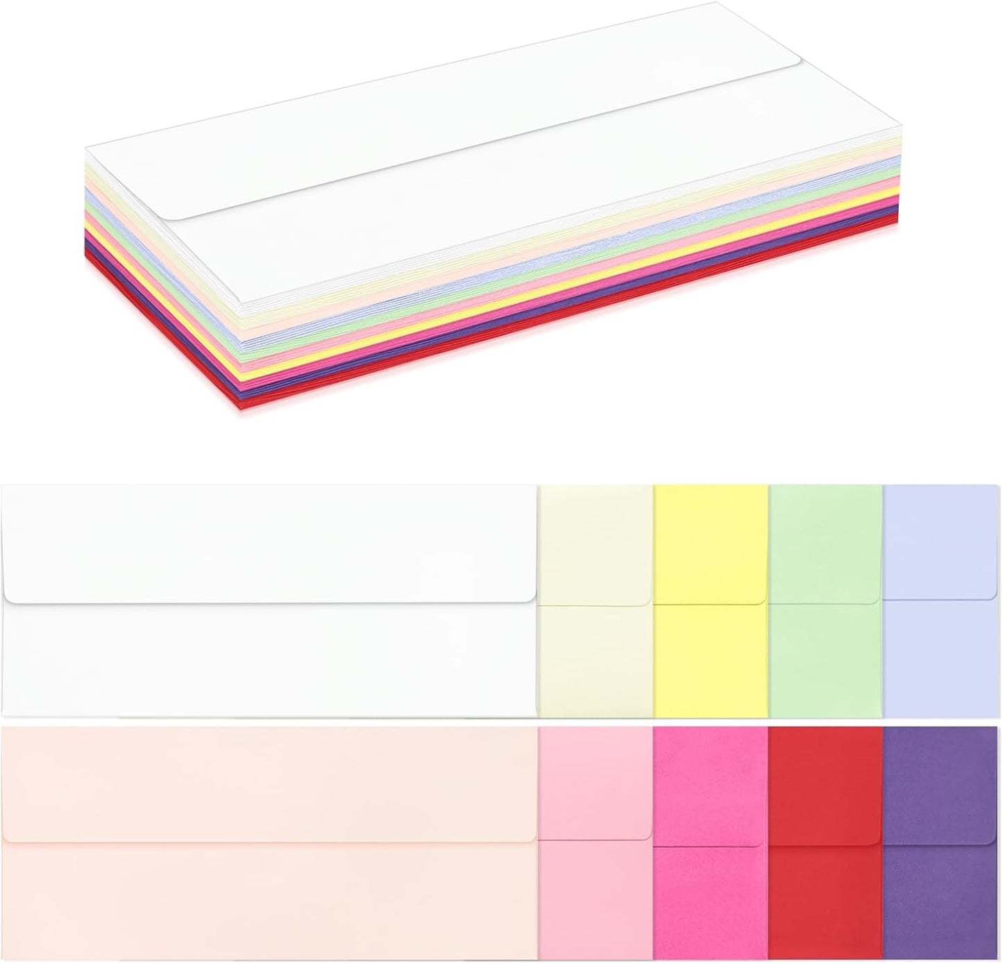 50 Pack #10 Colored Envelopes Letter Size, Colorful Business Envelopes Self Seal for Business, Invoices, Letter Mailing, Office Checks, 4 1/8 x 9 1/2 Inches