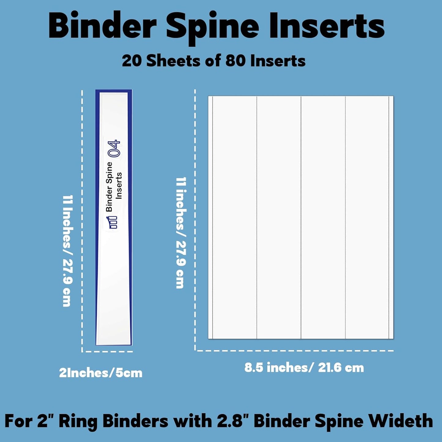 gisgfim 20 Sheets Binder Spine Inserts 2 Inch Spine Width White Binder Labels 92LB Printable Side Identifiers for Inkjet Laser Printers Cardstock View Binders Labels 4 Inserts/Sheet