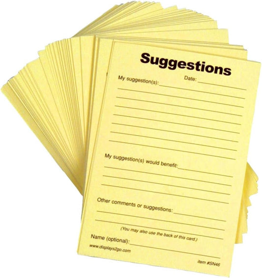 Displays2go SN46 Suggestion Form Pads, Set of 10, 4x6-Inch Sheets, 1000 Comment Forms Total