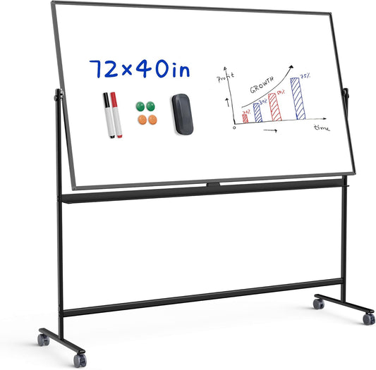 Rolling Whiteboard/w Height Adjustable, Mifuro 72 x 40 Large Portable Dry Erase Board with Stand and Wheels for Office,Classroom &School, Black