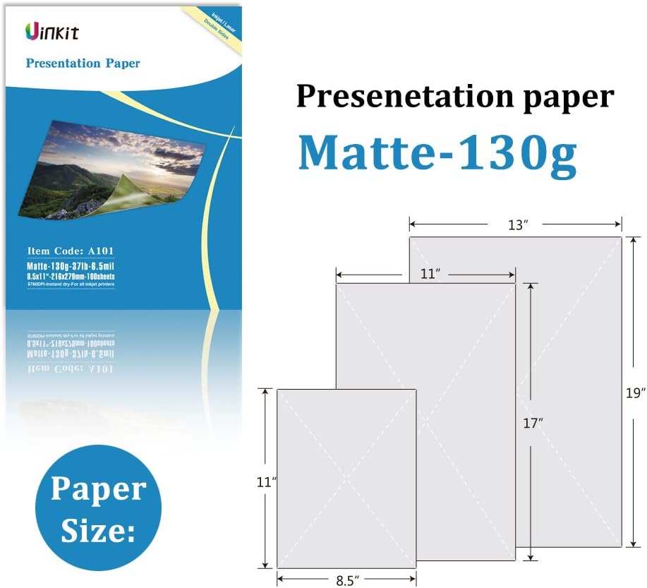 Uinkit 100 Sheets 11x17 A3 Thin Matte Presentation Paper Photo Double Sided 38lb 140gsm Printable on Both Sides Brochure Photos Picture Poster Playbill Flyer Coated for laser and Inkjet Printer