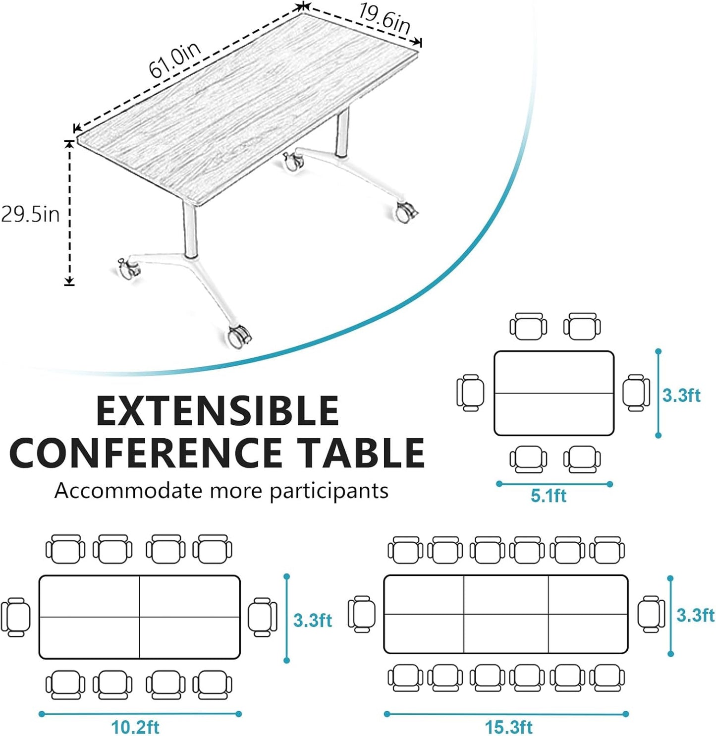 Conference Room Table, Folding Conference Tables,Thicken Grey Tabletop,Flip Top Wooden Seminar Meeting Room Table for Conference Room Offices (6, White, 61.0“)
