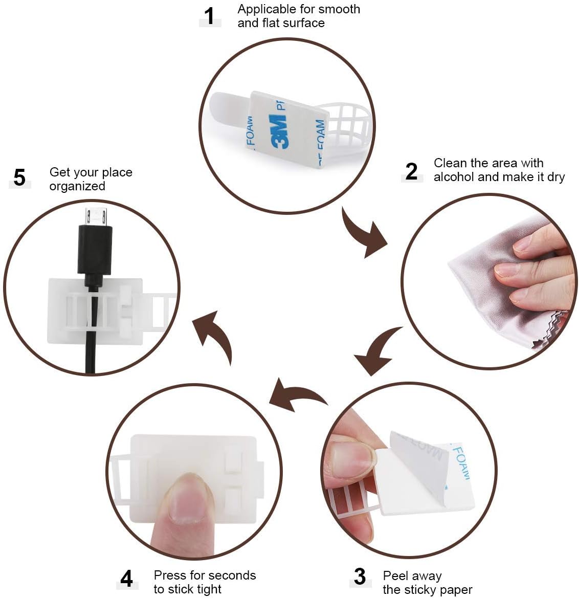 Adhesive Cable Management Clips, 100Pcs Adjustable Nylon Cable Strap Ties Wire Clips Clamps Organizer with Strong Adhesive Tape, Extra Screw & Hole for Strong Fixation Home Office - 3.55 Inch White
