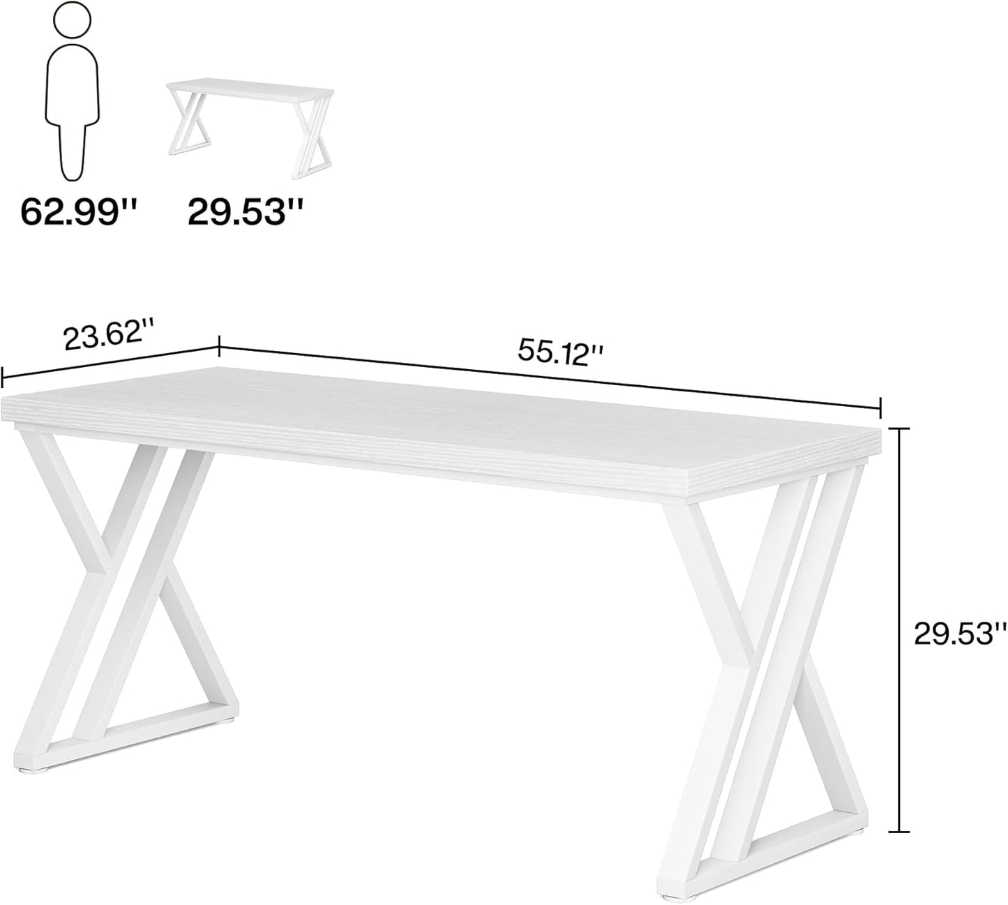 Tribesigns Writing Computer Desk, 55 inch Heavy Duty Study Desk with Z-Shaped Metal Leg, Modern Simple Home Office Computer Desk, White