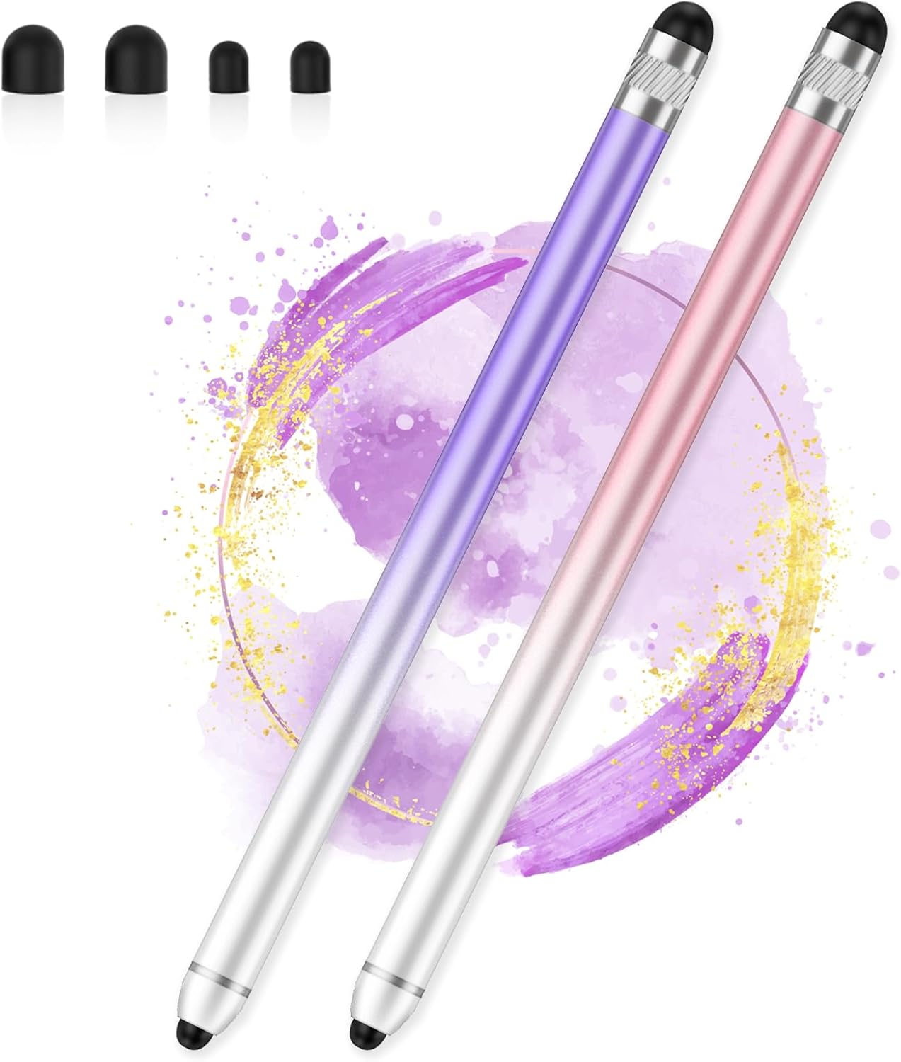 Stylus Pen for Touchscreen, Dual-end High Sensitivity Capacitive Stylus Pen for iPhone/iPad/Android/Samsung/Computer/Tablets, AmberVec Universal Stylists Pens for Touch Screens, 2 Pack-Pink, Purple