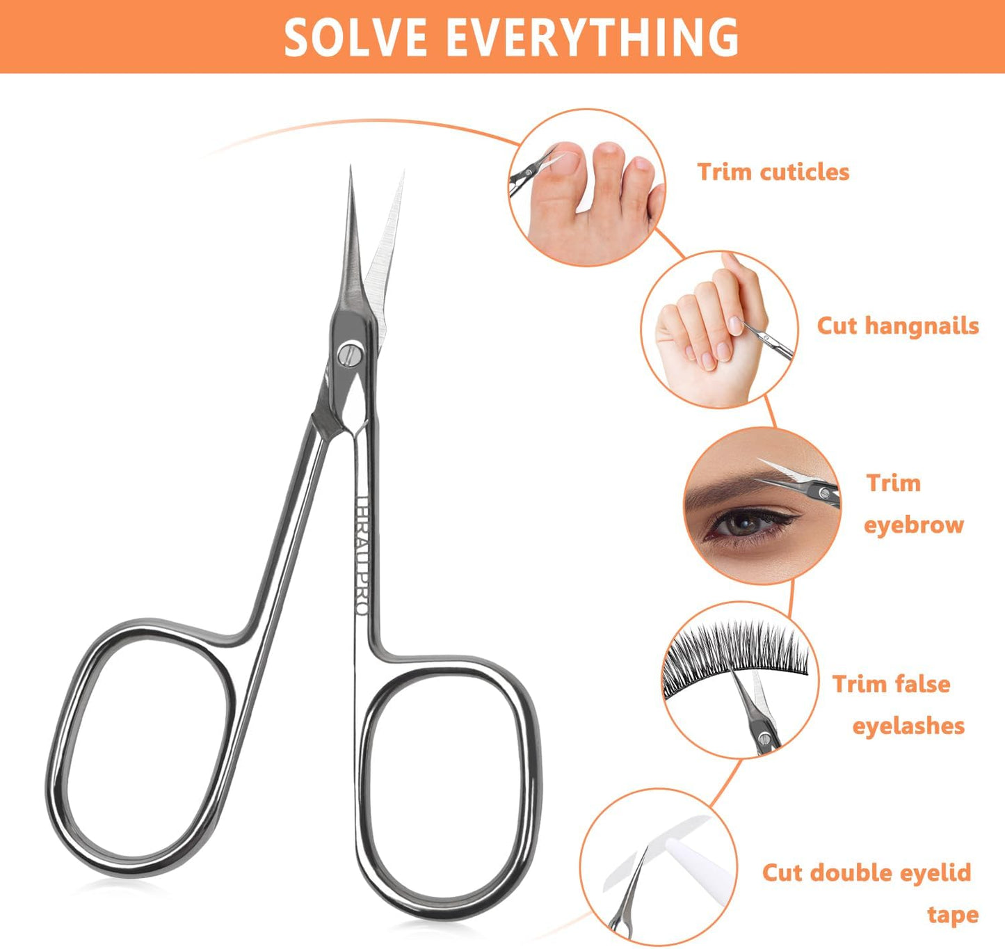 THRAU Cuticle Scissors Extra Fine for Women and Men, Profession Stainless Steel with Precise Pointed Tip Grooming Blades, Manicure, Pedicure, or Trim Nail, Eyebrow, Eyelash, and Dry Skin