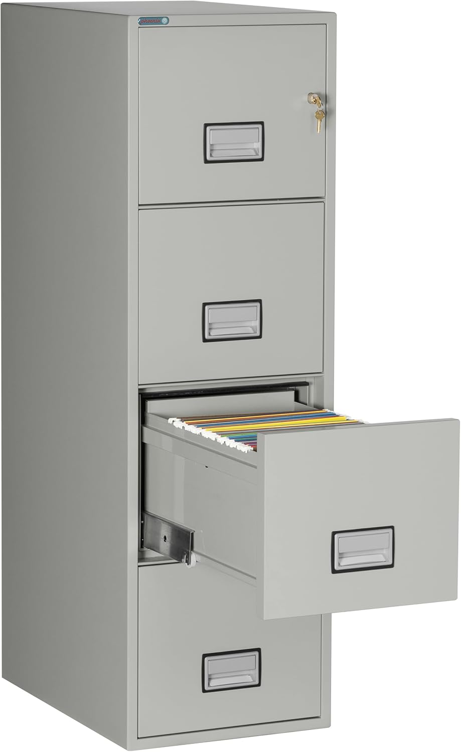 25 inch 4-Drawer Vertical Fireproof File Cabinet – Letter Size Filing – Key Lock – Water Resistant Seal – Fire and Impact Rated – Light Gray Finish – Model LTR4W25LG