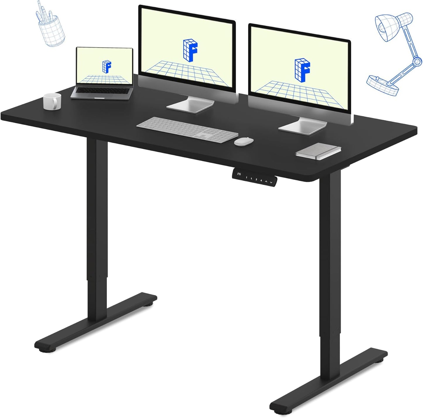 FLEXISPOT E3 Dual Motor Electric Standing Desk 60x24 Inch Whole-Piece Board Height Adjustable Electric Sit Stand Desk (Black Frame + Black Desktop, 2 Packages)