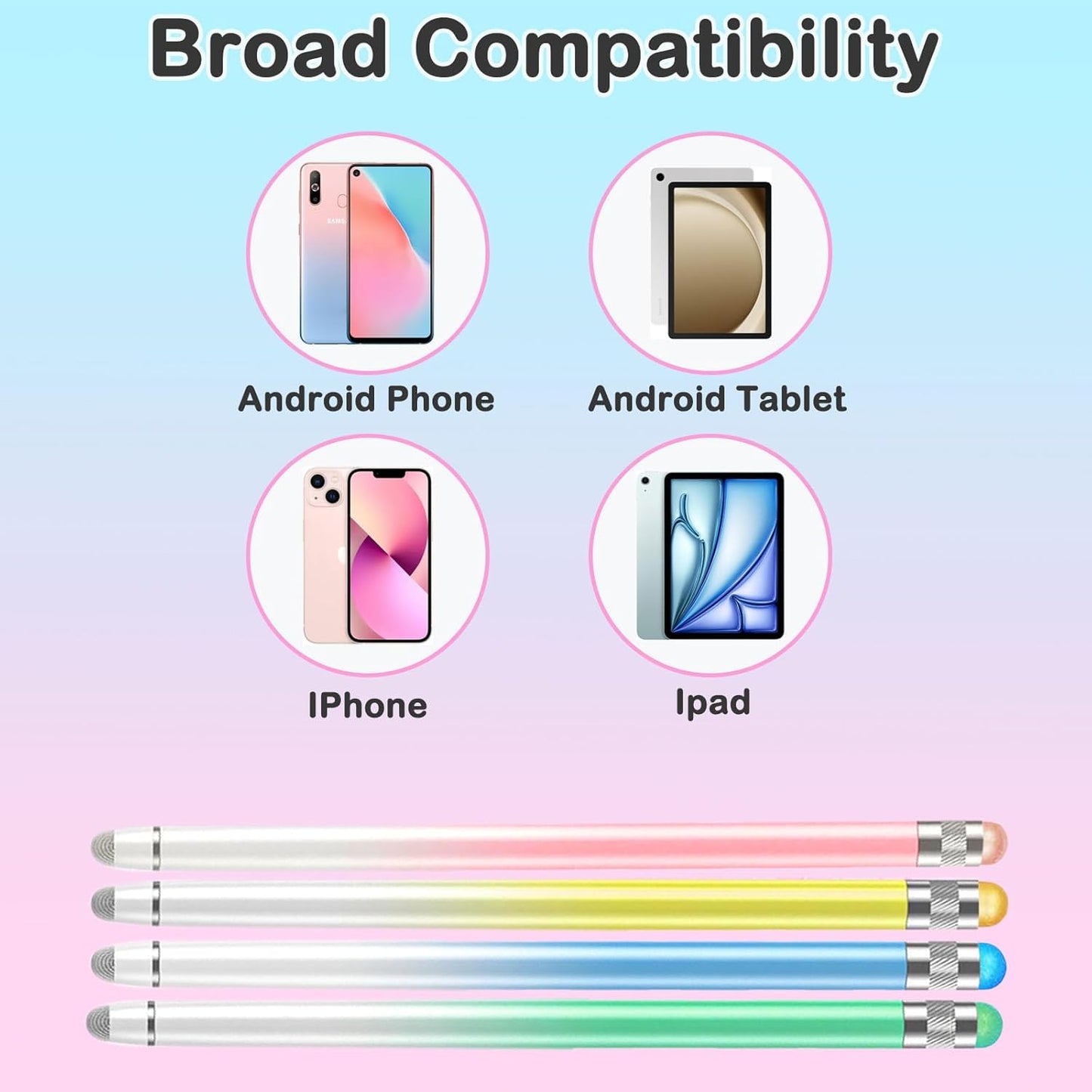 Stylus Pens for Touch Screens with 8 Extra Tips High Sensitivity & Precision Tablet Pen(4pcs),2 in 1 Stylus for iPad Compatible with All Devices