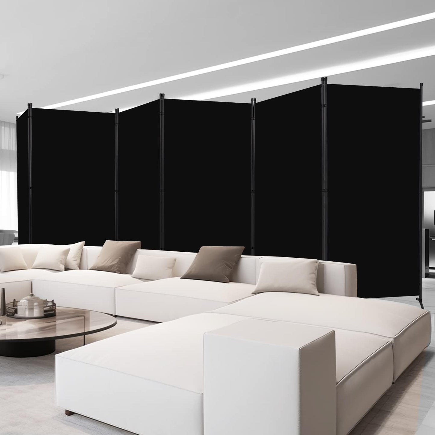 Room Divider 6FT Folding Privacy Screens, Partition Room Dividers w/Freestanding Design, Portable Wall Divider for Room Separtation, Fabric Screen Panel for Home Office Dorm (Black, 6 Panel)