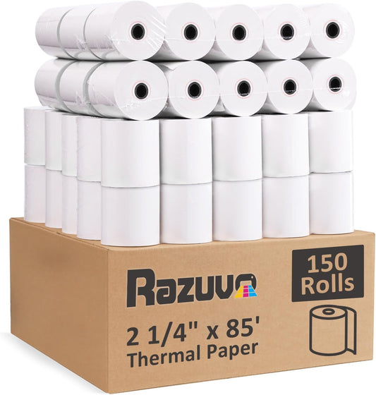 (150 Rolls) Thermal Receipt Paper 2 1/4 x 85 - BPA-Free Credit Card Machine Paper Rolls for POS Systems, Compatible with Square Terminal, Clover Flex and More