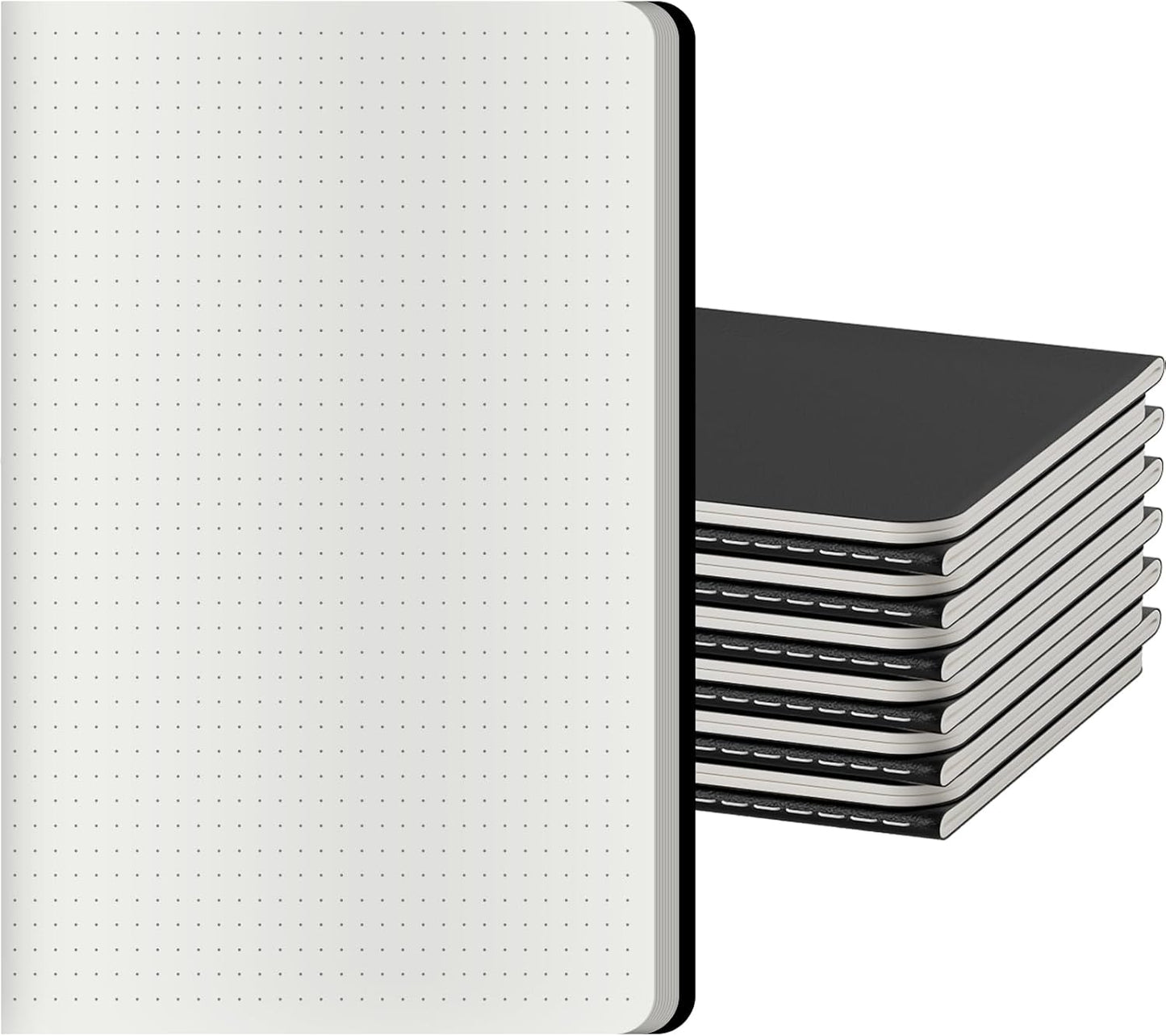 Dot Grid Notebook A5-60 Pages Thick Paper No Bleed, Black Cover Bullet Journal & Sketchbook, Lay Flat Binding for Smooth Writing | Dotted Notebook for Notes, Planning, Drawing, 12 Pack