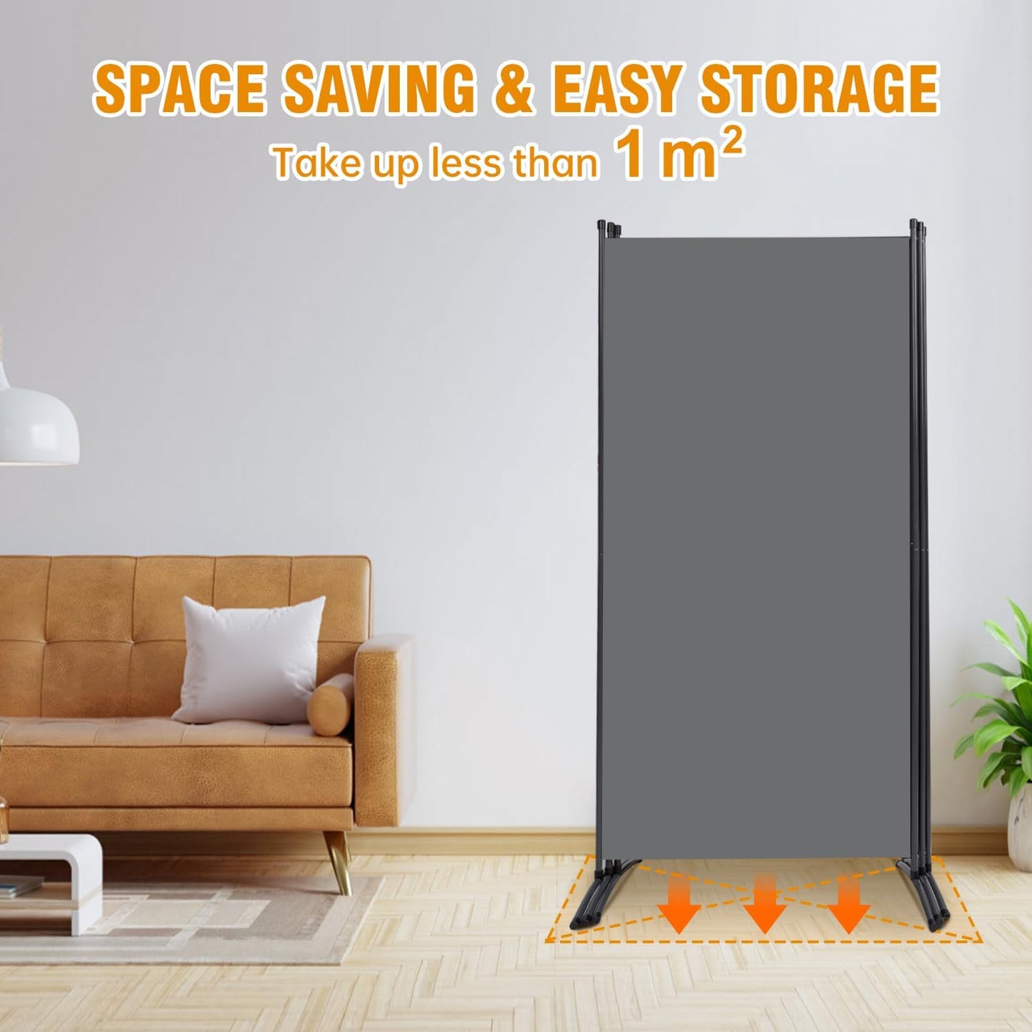 6 FT Tall Room Divider Screen Fabric Wall Divider with Metal Frame, 3 Panel Folding Privacy Screens, Portable Room Divider Panel, Freestanding Room Divider Partition for Office Bedroom Study, Grey